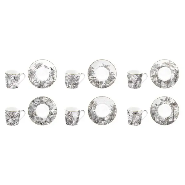  Set Of 6 - Coffee Cups & Saucers In Porcelain 100ml In Gift Box 