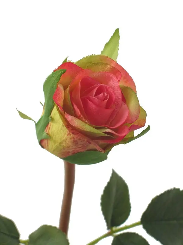 Artificial Flower - Open Rose Bud in Green/Pink