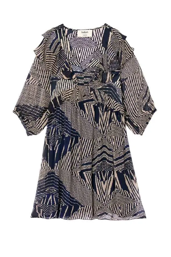 Printed V-Neck Short Dress