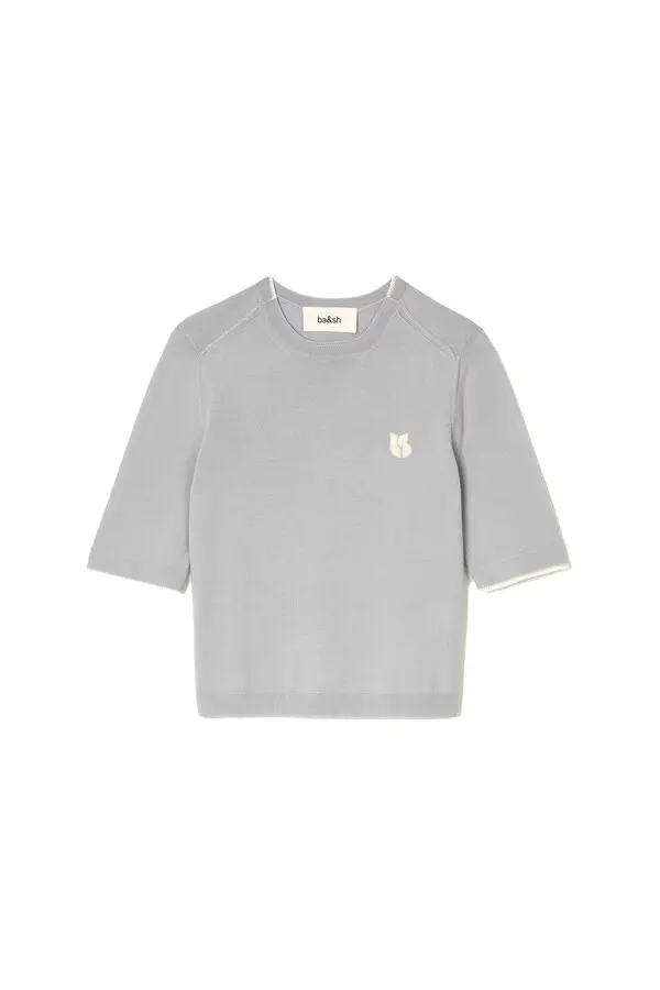Short Sleeve Knit Top with Ribbed Trim