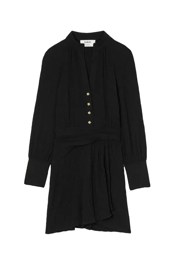 V-Neck Takie Dress with Gold Buttons