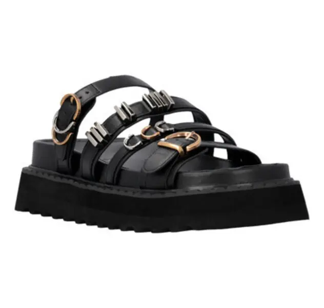 Leather Slip-ons with Wedge and Straps 