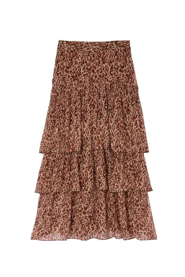 Tiered Printed Midi Skirt