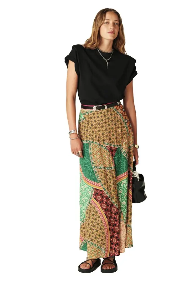 Patchwork Print Midi Skirt