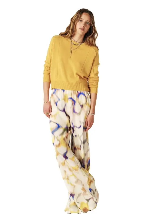 Watercolor Print Wide-Leg Trousers