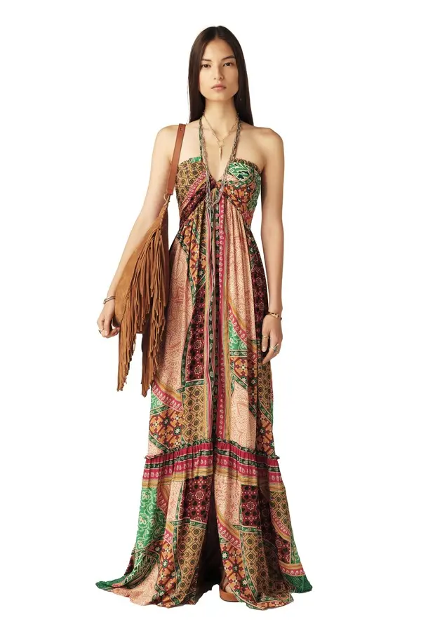 Fran Patchwork Print Halter Maxi Dress
