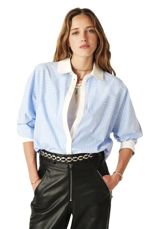 Contrast Collar Striped Shirt