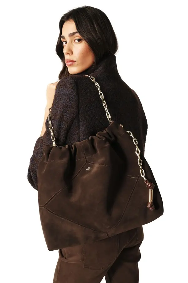 Lou Suede Tote Bag with silver chain
