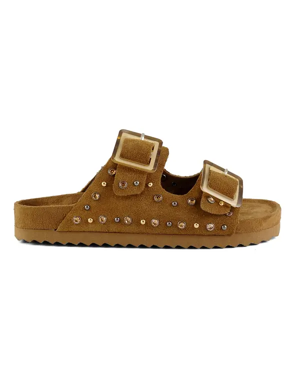Cow suede Slippers with rhinestones