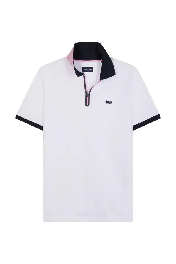 Slim-fit short-sleeved zip-up polo shirt