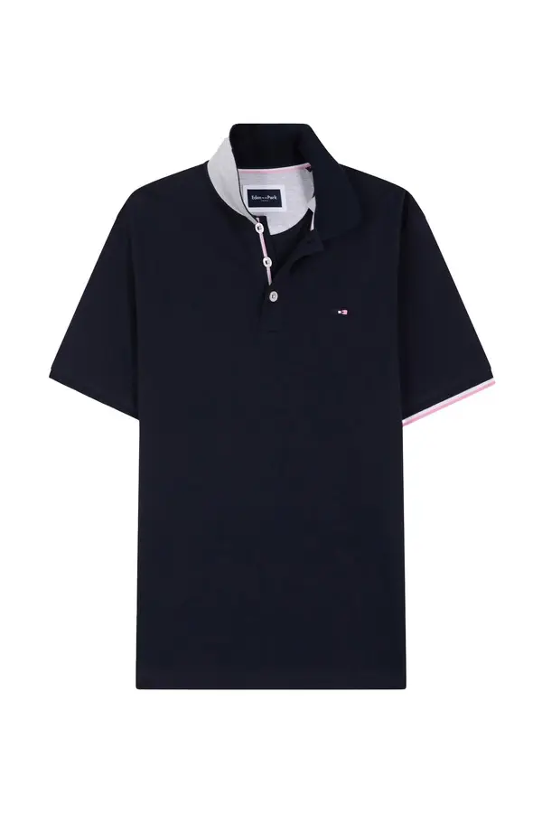 Straight-fit short-sleeved polo shirt with contrasting collar