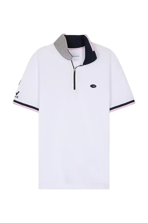 Slim-fit short-sleeved polo shirt with zipped collar