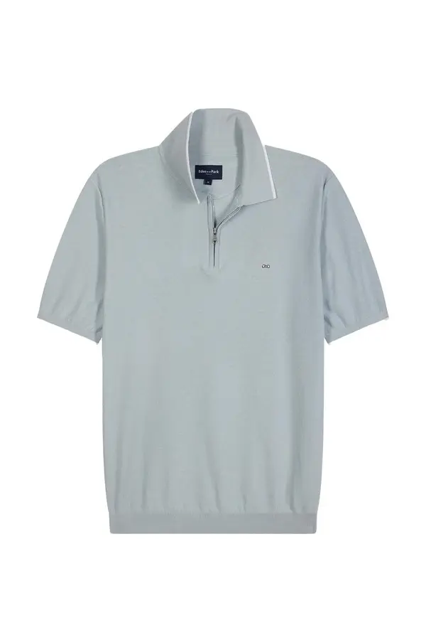 Straight-fit polo neck jumper in organic cotton and cashmere blend