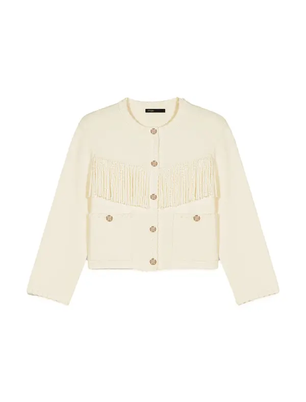 Blocked knit Fringed Cardigan
