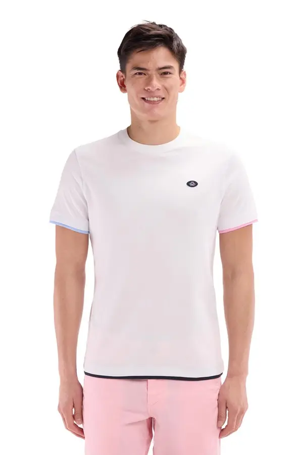  straight cut Plain cotton T-shirt with colored sleeve edges
