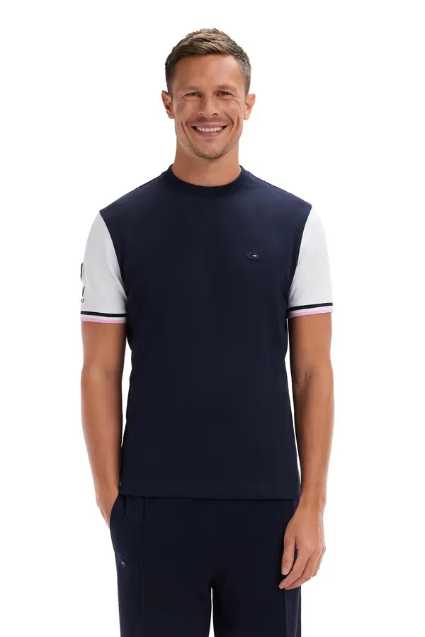straight cut Two-tone French XV T-shirt with Rooster embroidery