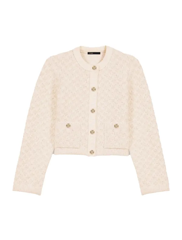 Tweed Effect Knit Cropped Cardigan