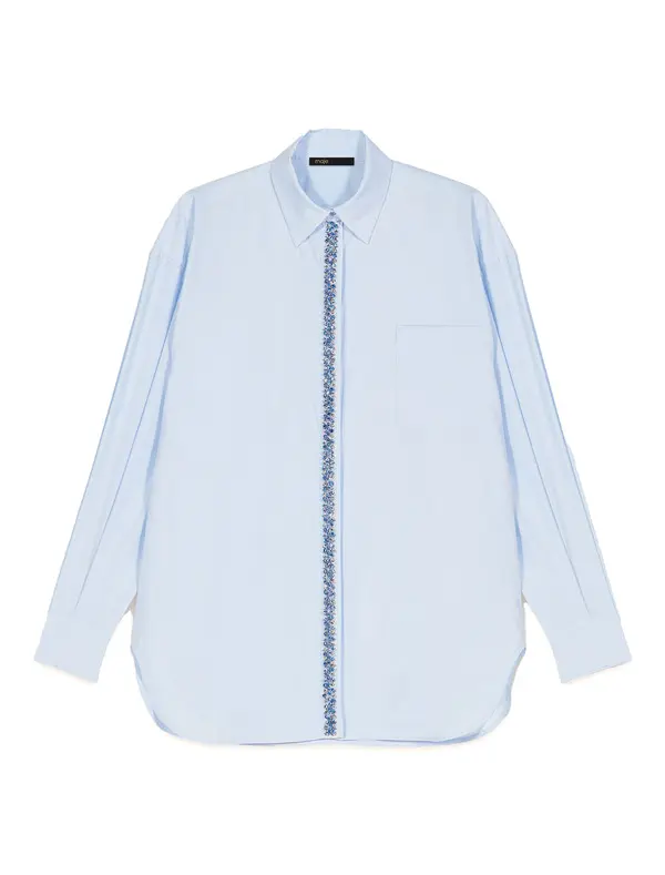 Poplin Shirt with Rhinstone