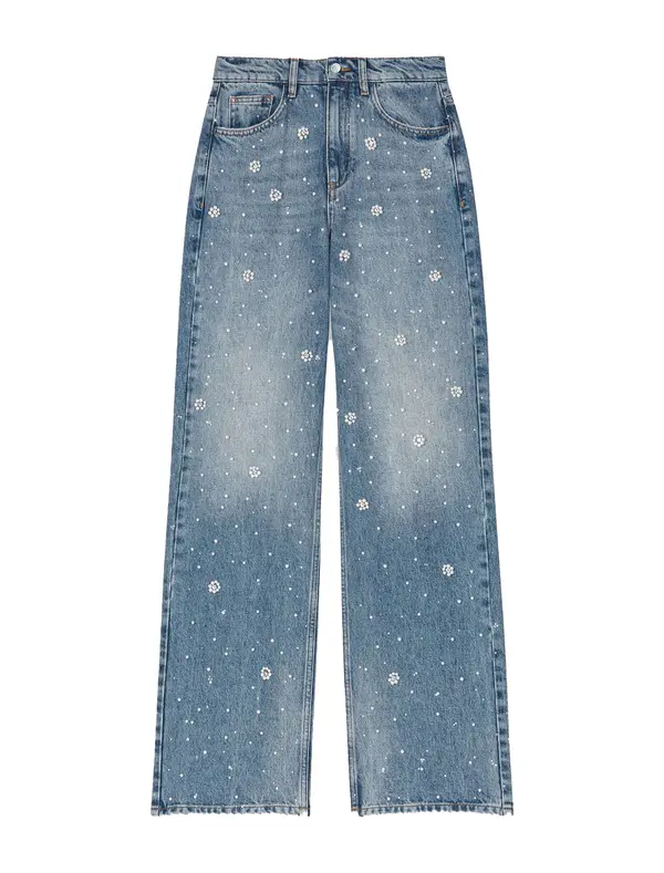 Wide-Leg Embroidered Jeans