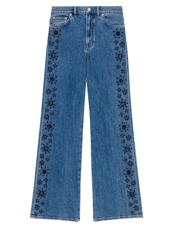 Embroidered Jeans with Rhinestones