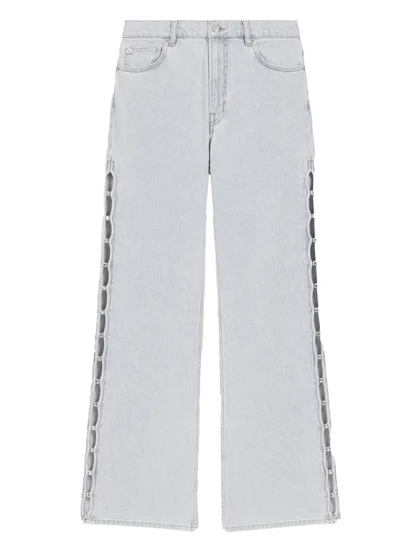 Wide-leg Rhinestone Cutaway Jeans