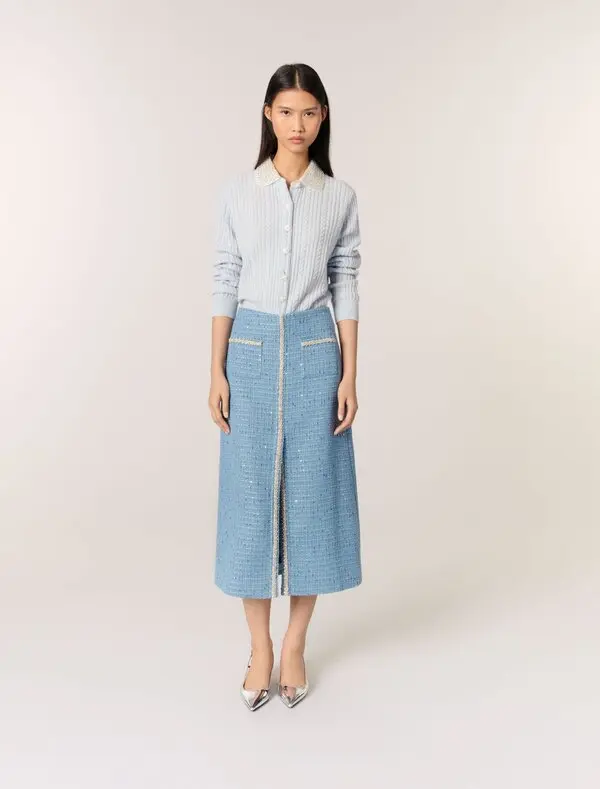 Sequin Tweed Midi Skirt