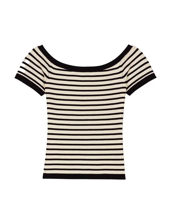 Ribbed Knit Boat Neck Top