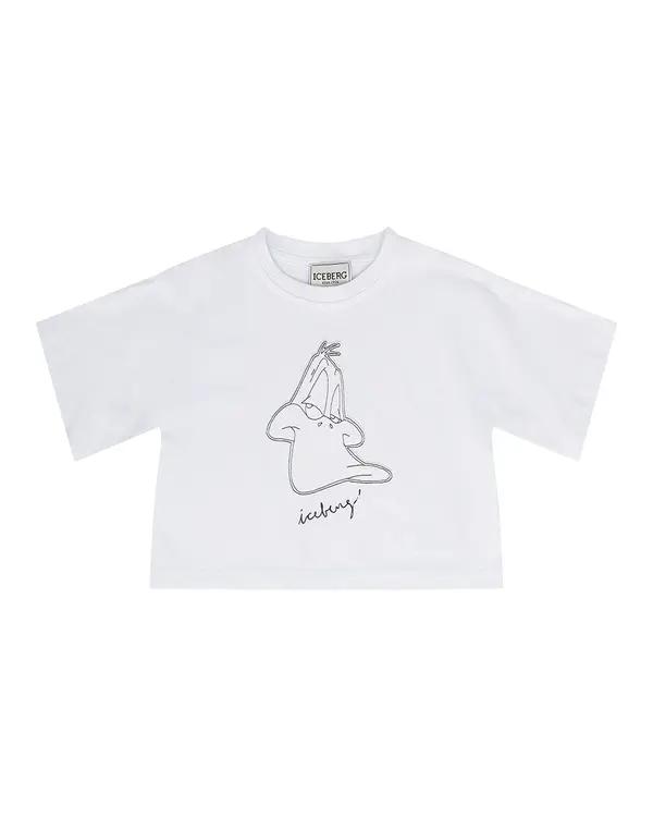 Cropped T-Shirt with Minimalist Cartoon Print