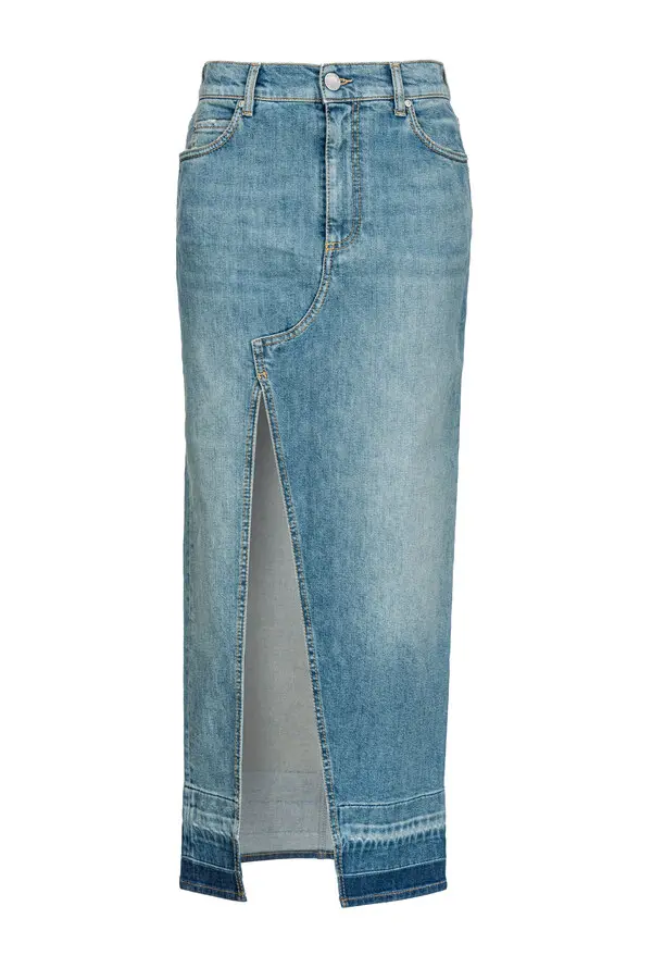 Long Denim Skirt with Front Slit