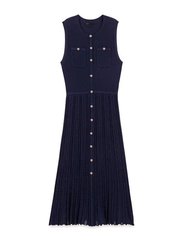 Long Pleated Knit Dress