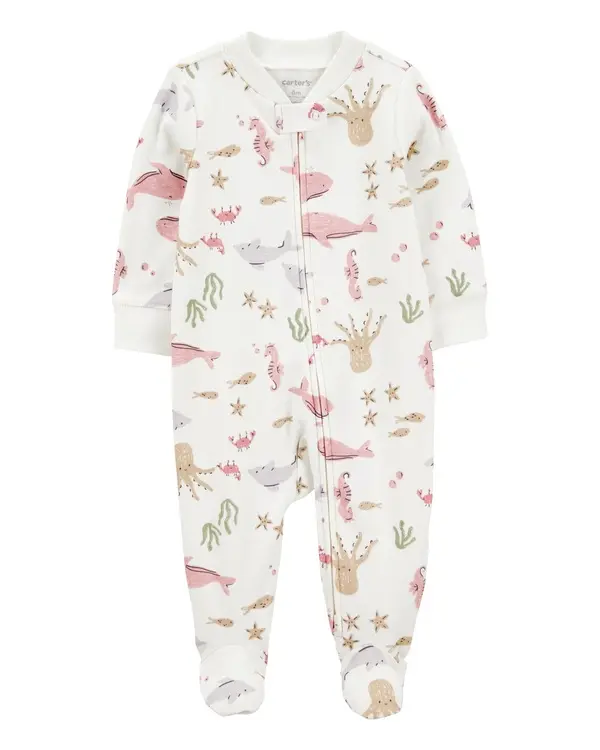 Aquatic Animals 2-Way Zip Cotton Sleep & Play Pajamas