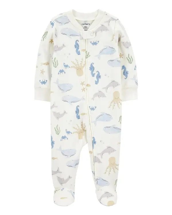 Aquatic Animals 2-Way Zip Cotton Sleep & Play Pajamas