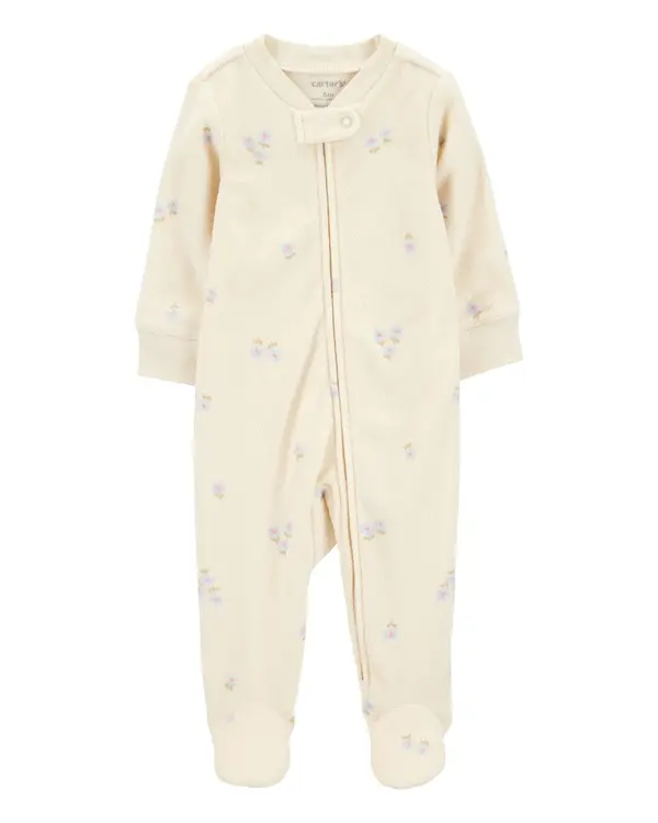 Floral Print Zip-Up Terry Sleep & Play Pajamas