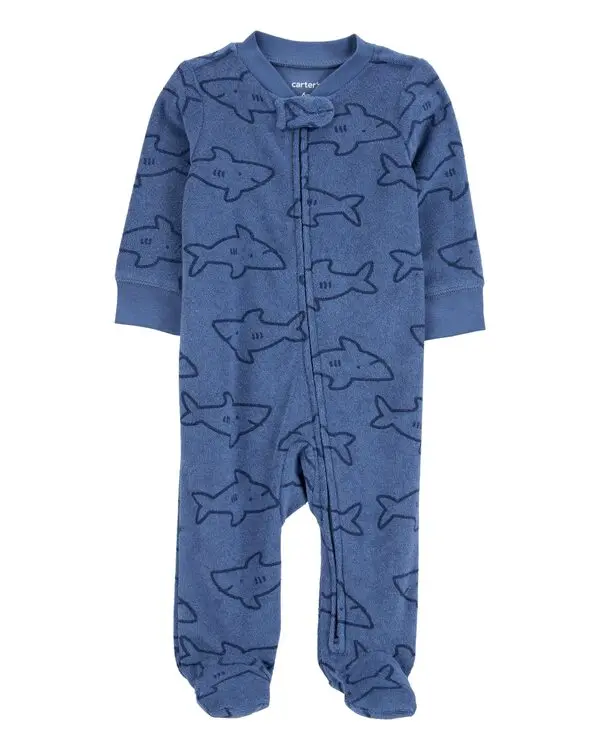 Shark Print 2-Way Zip Terry Sleep & Play Pajamas