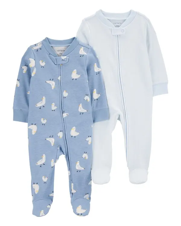 2-Pack Striped Pelican 2-Way Zip Sleep & Play Pajamas