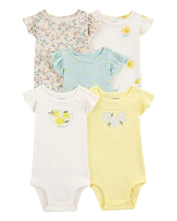 5-Pack Short-Sleeve Lemon Bodysuits