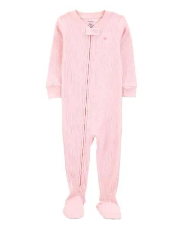 1-Piece Heart Thermal Footie Pajamas