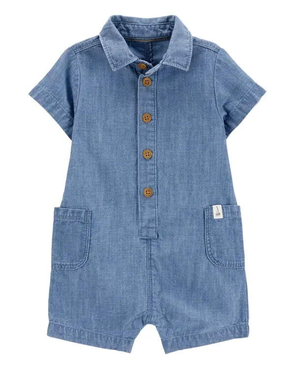 Solid Cotton Blend Romper 