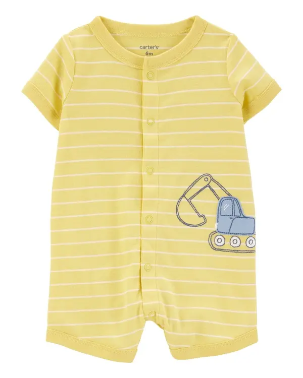 Construction Striped Cotton Short-Sleeve Romper