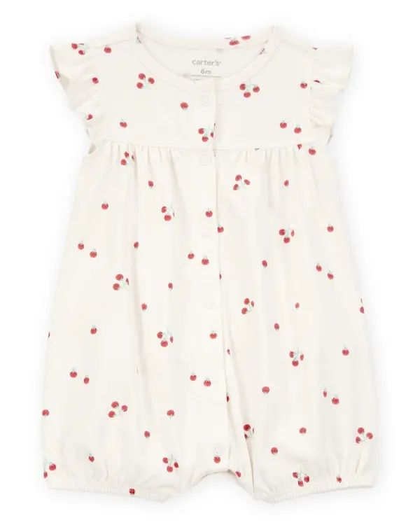 Tomato Print Snap-Up Cotton Romper