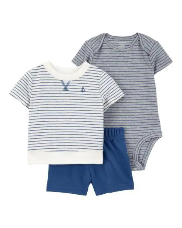3-Piece Striped Anchor Outfit Set