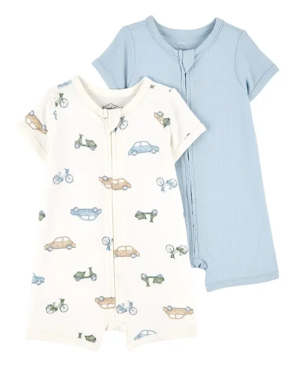 2-Pack Car Print PurelySoft Rompers