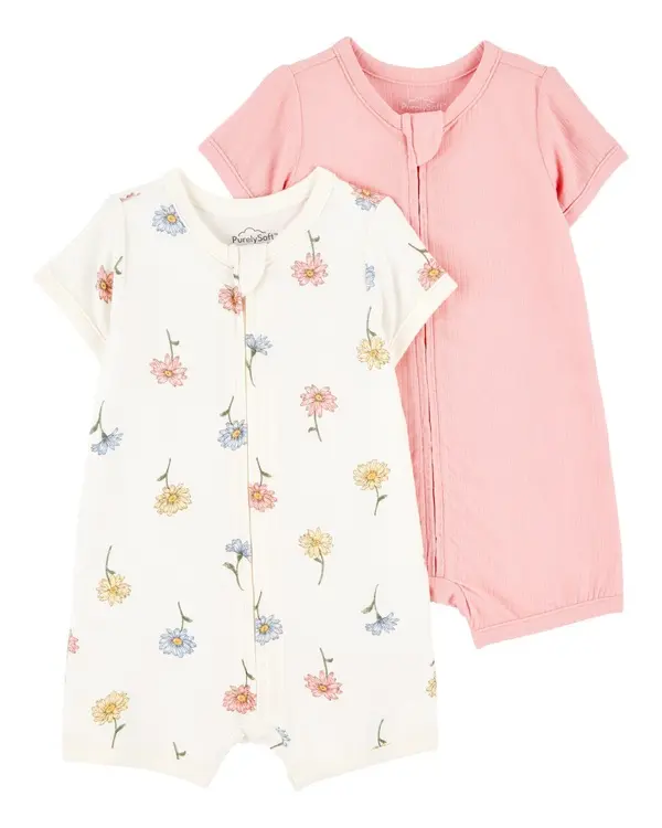2-Pack Floral Print PurelySoft Rompers
