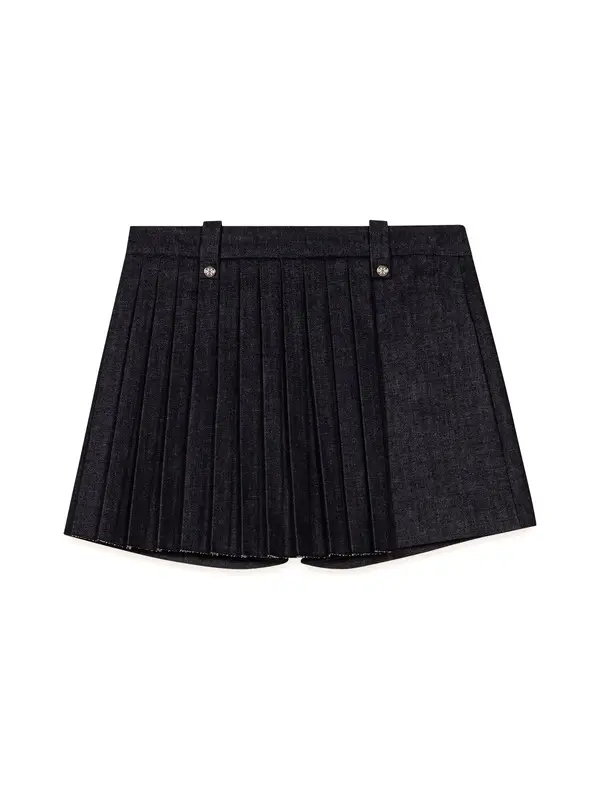 Pleated Denim Shorts