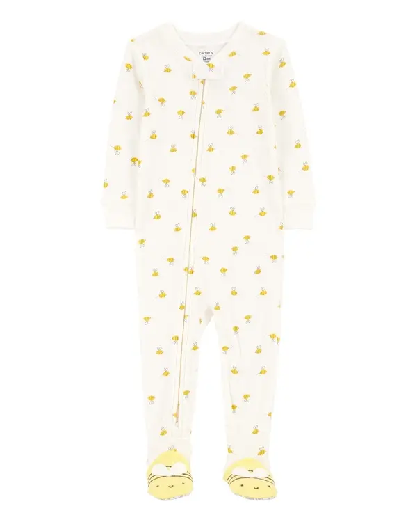 1-Piece Bee Cotton Footie Pajamas