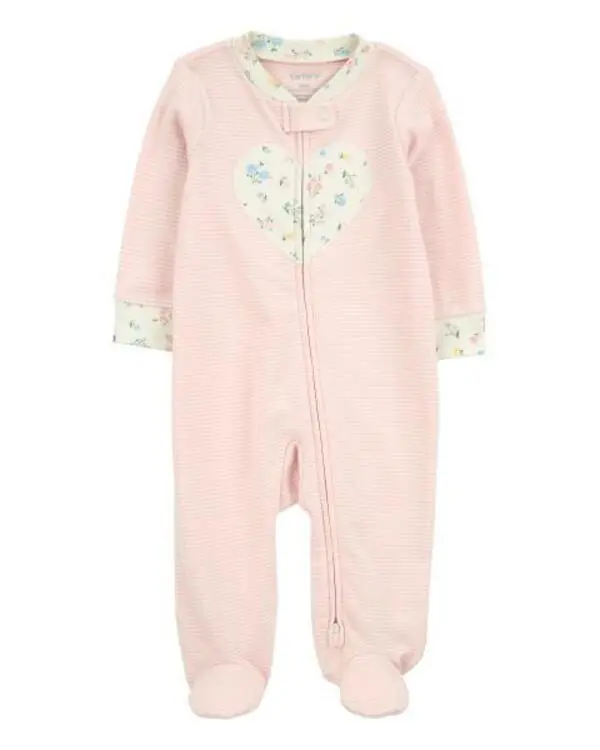 Striped Heart 2-Way Zip Cotton Sleep & Play Pajamas