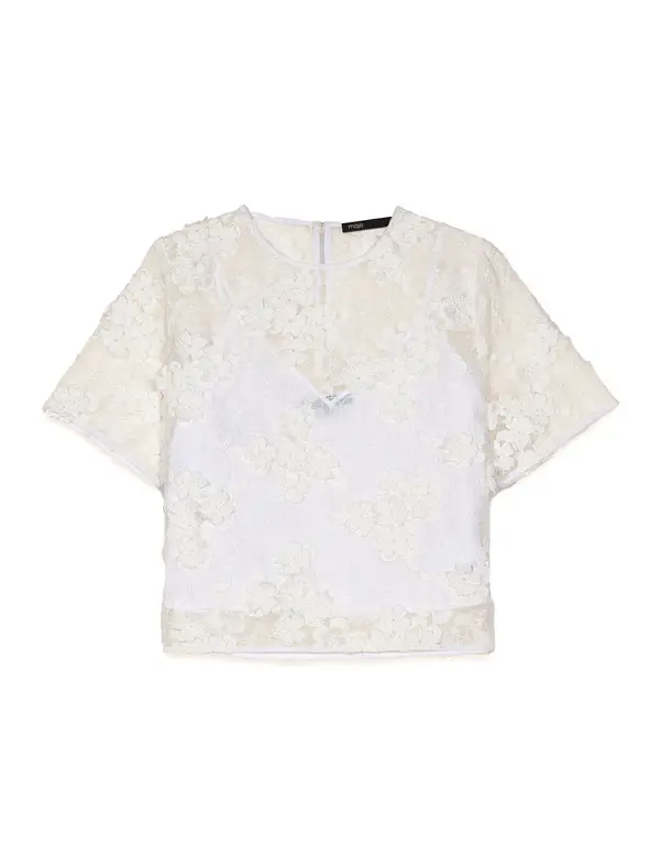 Flower embroidery Semi-sheer top