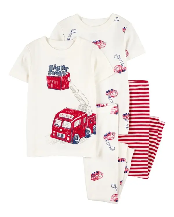 4-Piece Fire Truck Cotton Pajamas