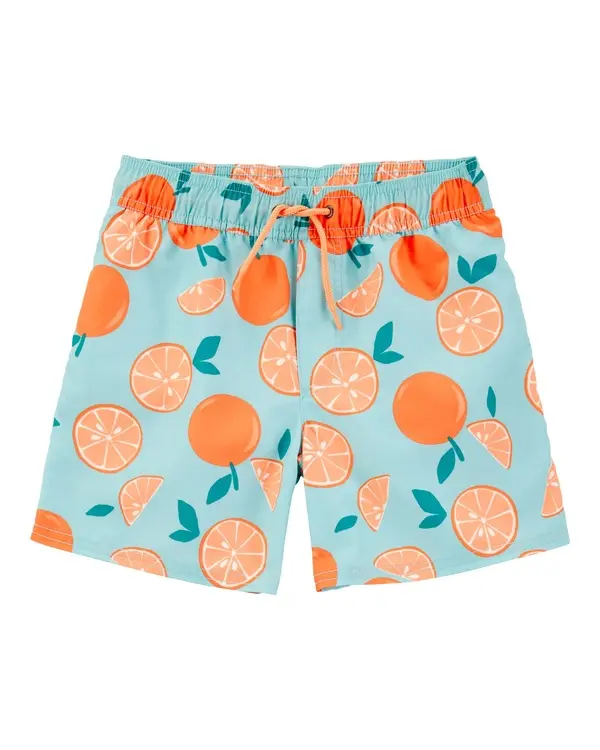 Orange Print Swim Trunks