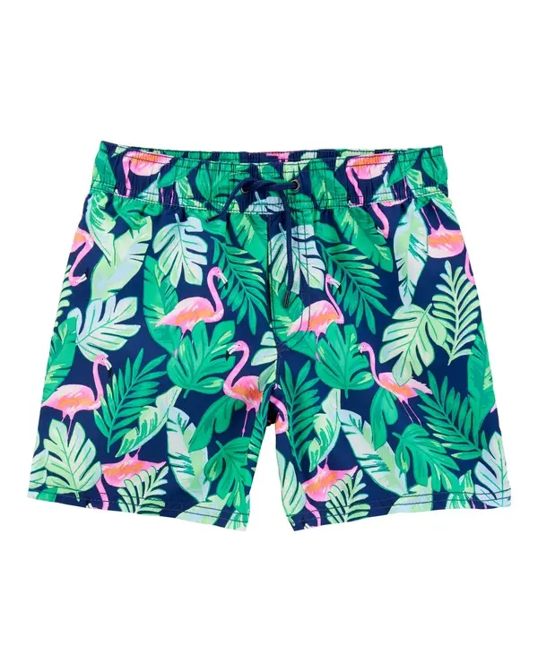Tropical Print Swim Trunks
